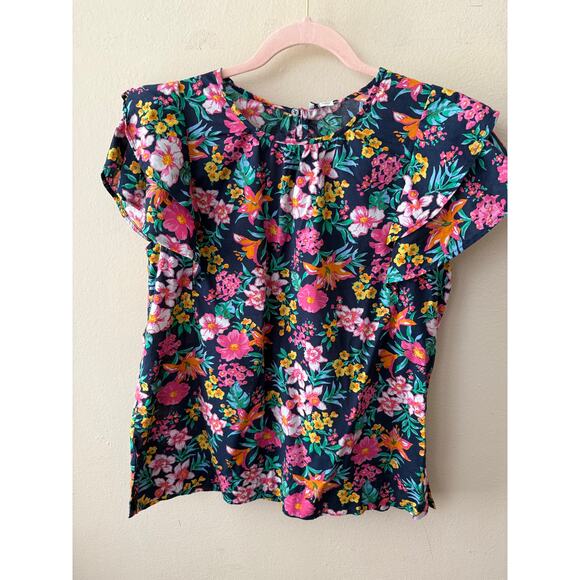 J. Crew Re-Imagined Cotton Bright Blue Floral Blouse Size S - Picture 1 of 8